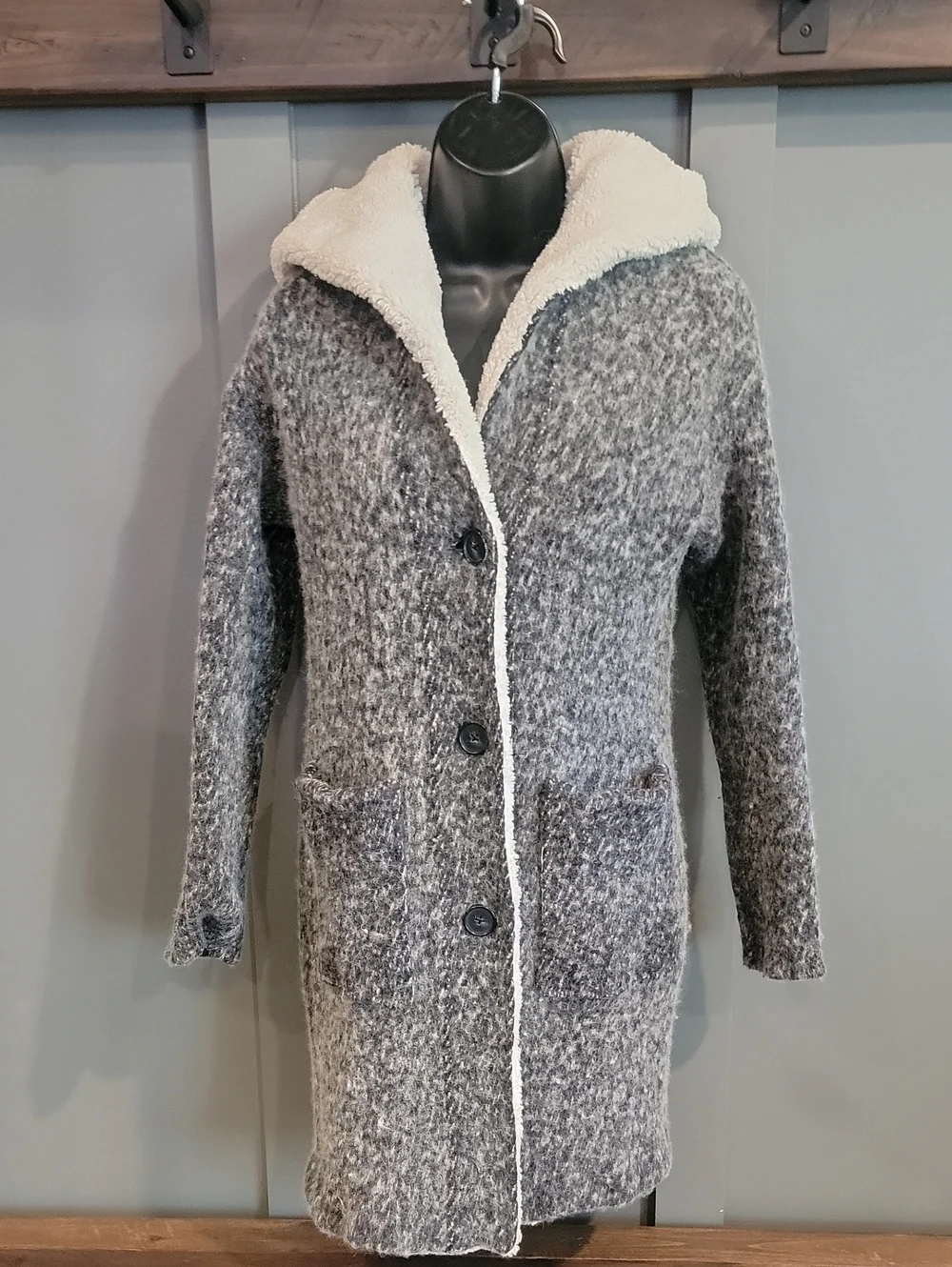 Lucky Brand Marled Wool Coat with Sherpa Trim